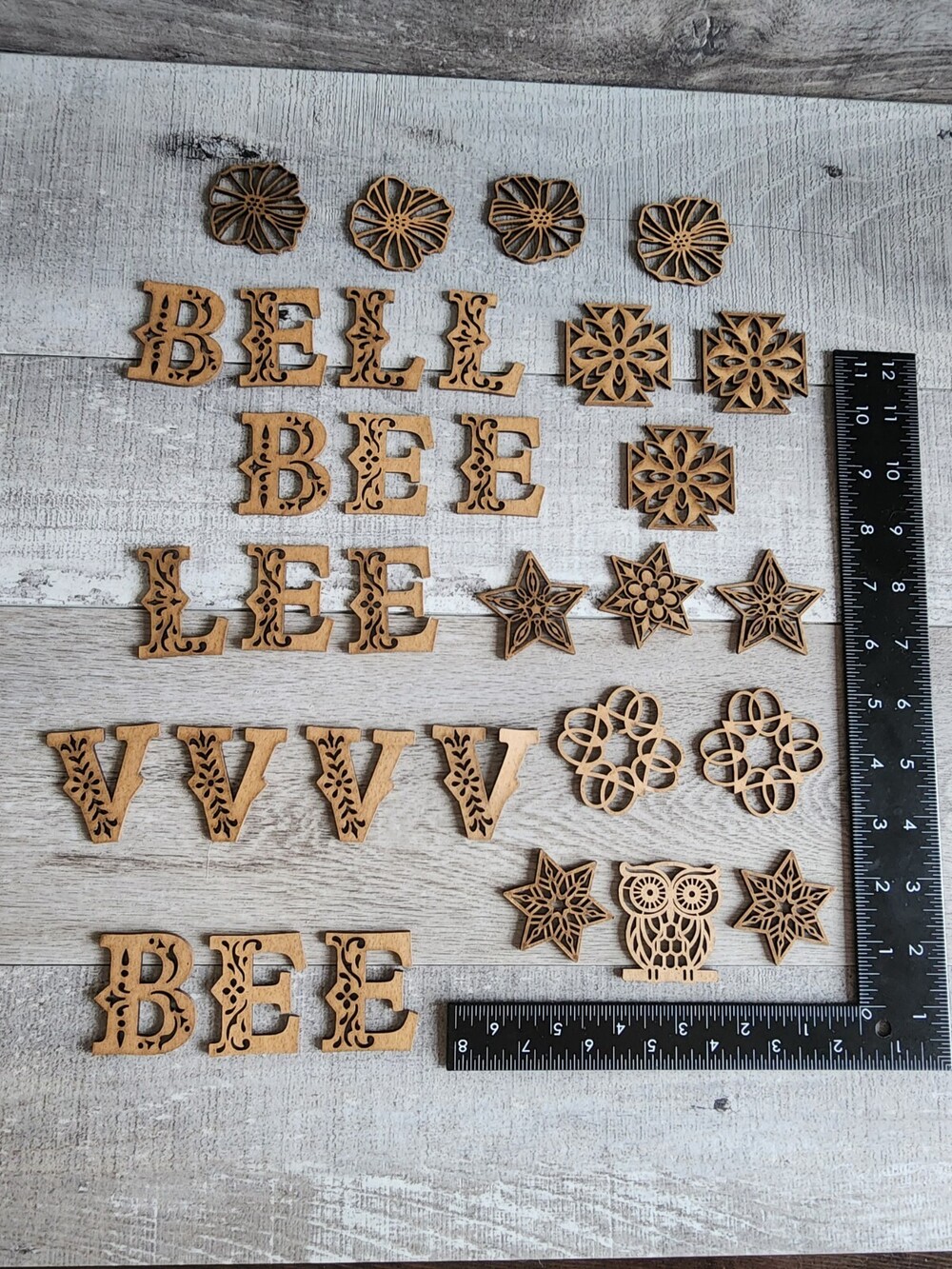 Scrapbook Craft Card Journal 3D Embellishment LOT - Wood Owl Stars Letters +